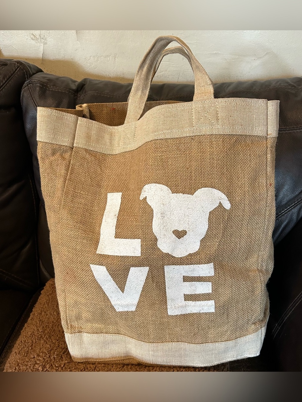 Apolis Global Citizen Large Market Tote LOVE Spellout Dog Pitbull Face 17” x 14”